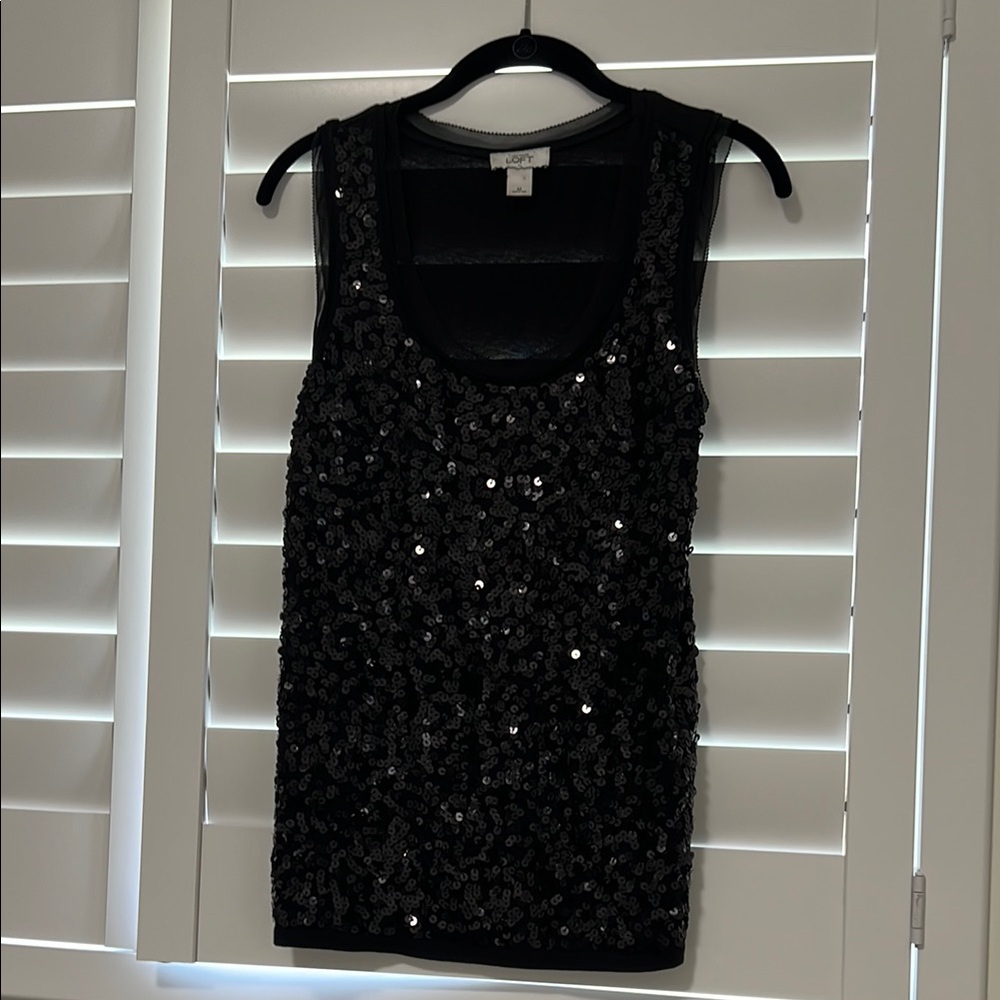 LOFT Black Sequin Elevated Tank Top
